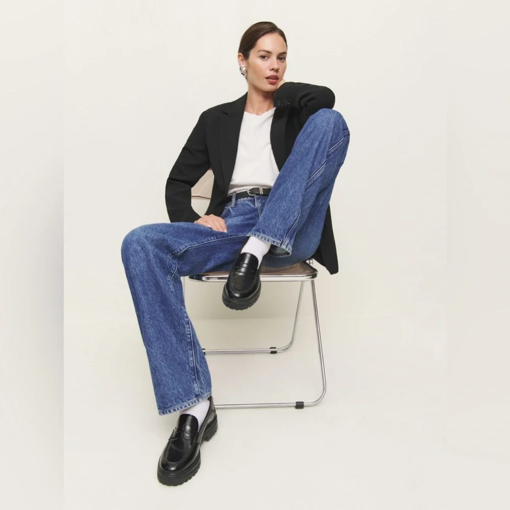 Reformation Black Patent Leather Lug Sole Loafers